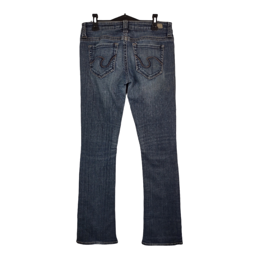 refuge jeans womens junior 5 29x31 bootcut low waist medium blue denim stretch